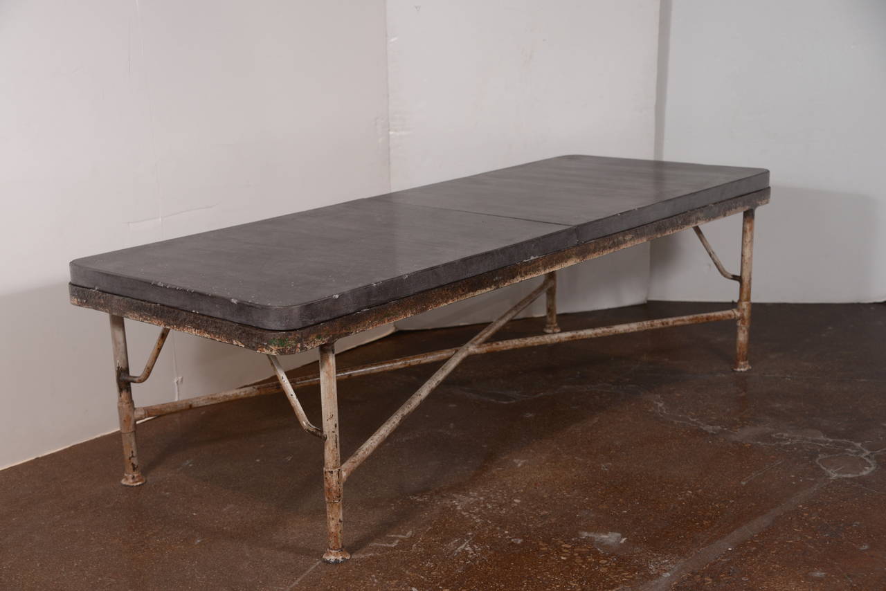 Industrial, Transitional Coffee Table with Steel Base with Limestone Top 1