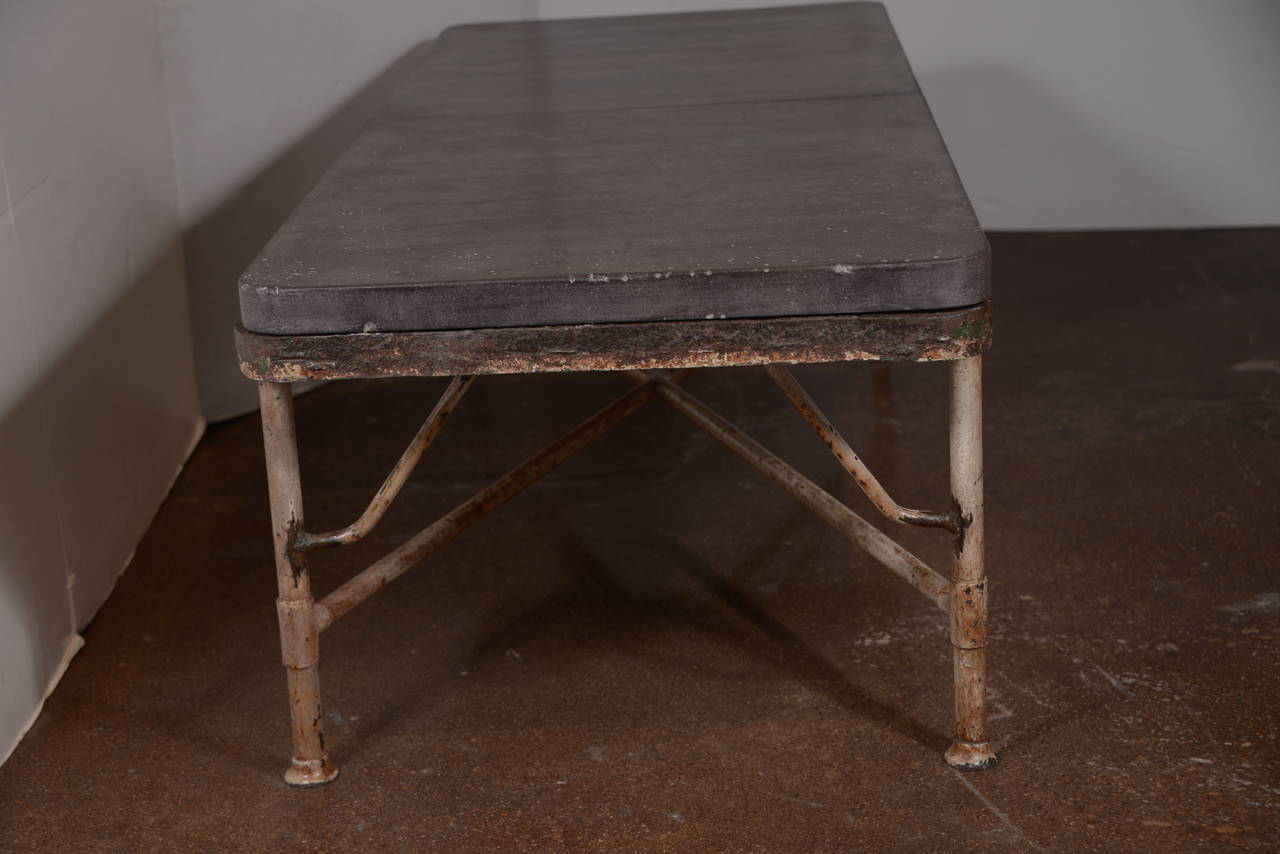 Mid-20th Century Industrial, Transitional Coffee Table with Steel Base with Limestone Top