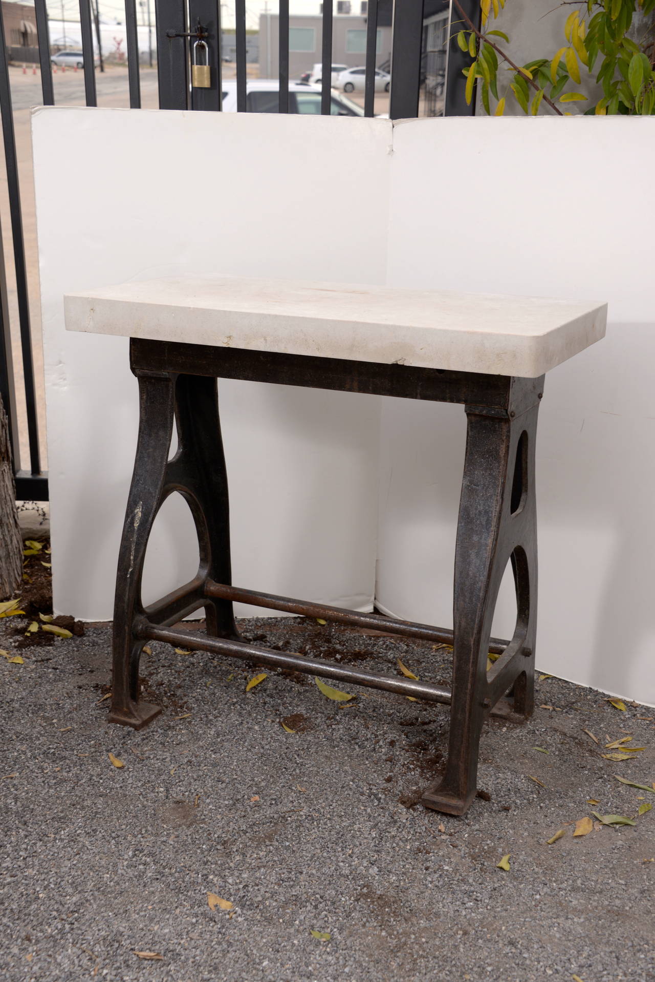 French Industrial Machine Mount Console with Limestone Top, Indoor & Outdoor  use