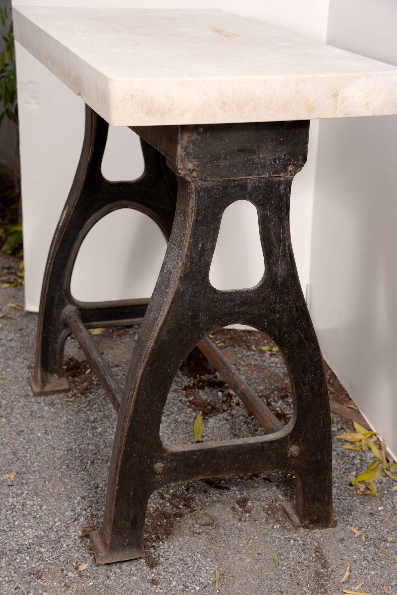 Mid-20th Century Industrial French Machine Mount Console with Limestone Top