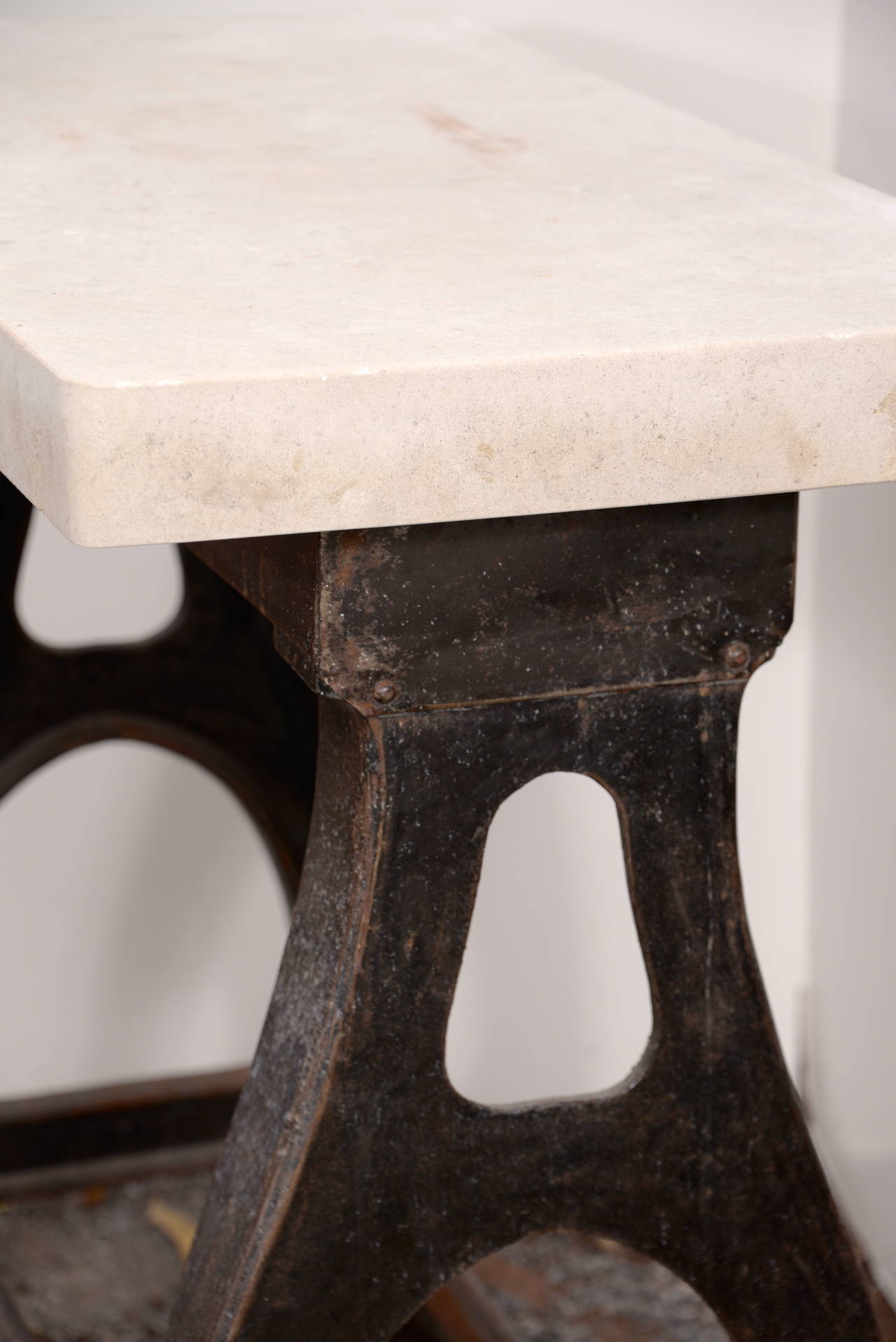 Industrial French Machine Mount Console with Limestone Top 1
