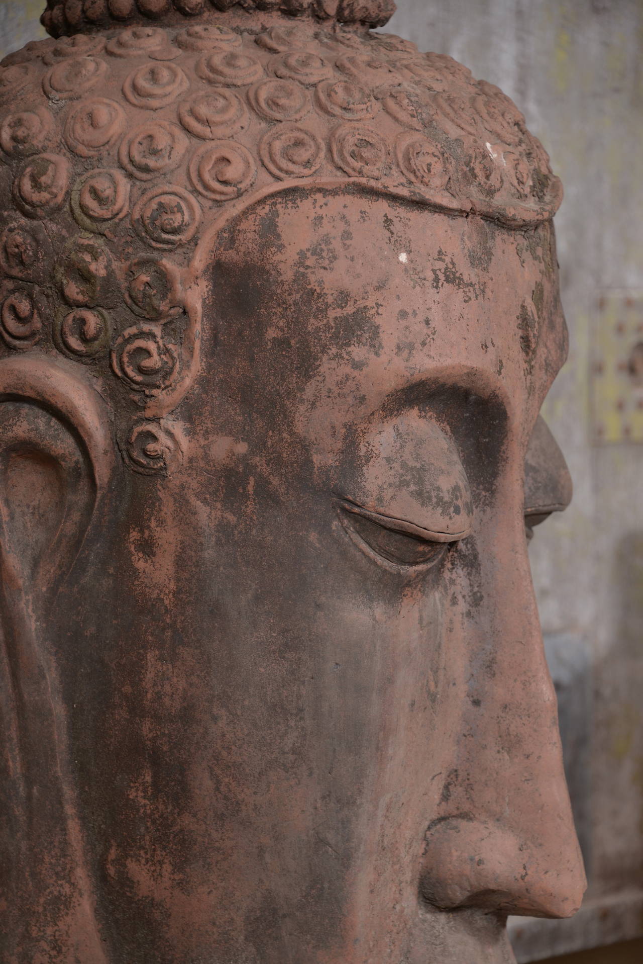 Other French Terra Cotta Buddha Head Sculpture, circa 1960