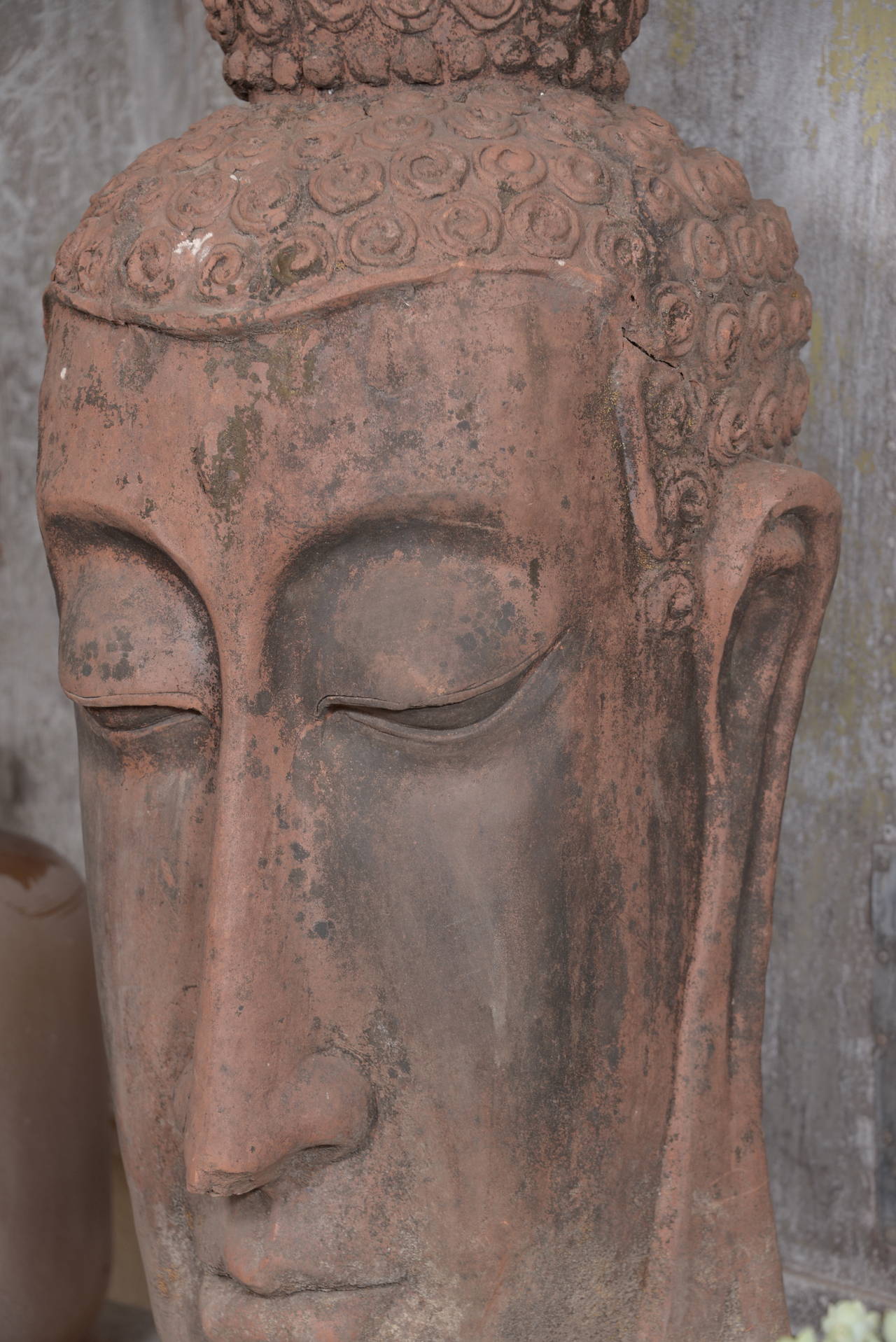 French Terra Cotta Buddha Head Sculpture, circa 1960 1