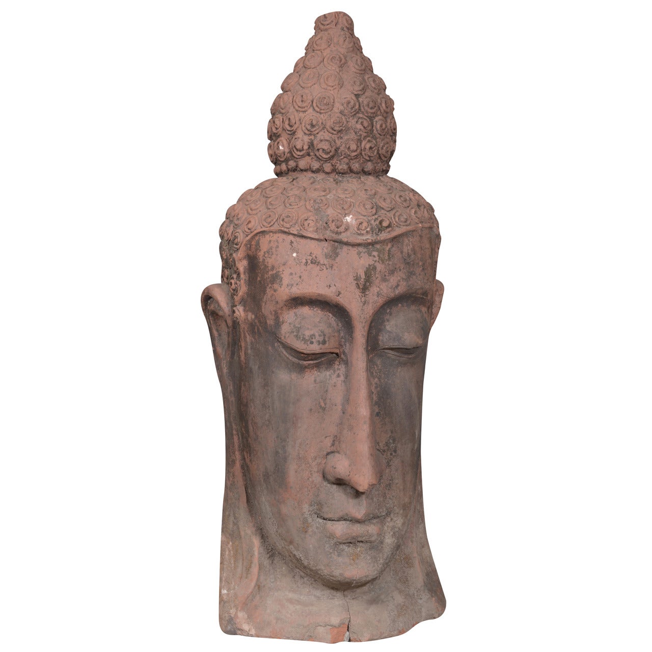 French Terra Cotta Buddha Head Sculpture, circa 1960