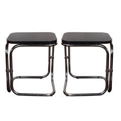 Contemporary French Black and Silver Tables, 28"H 