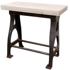 Vintage Industrial French Machine Mount Console with Limestone Top