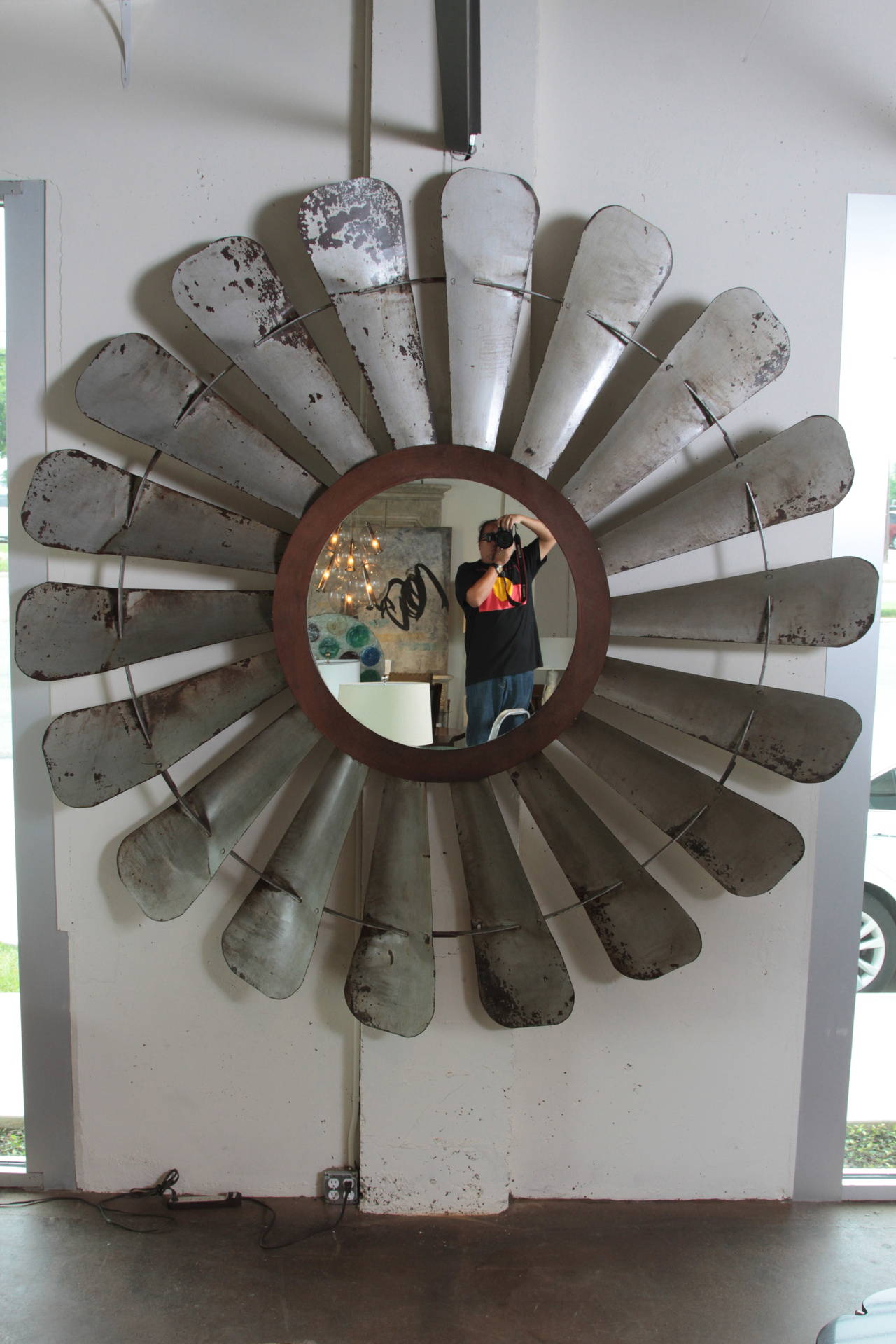 Large Tole Windmill Mirror In Excellent Condition In Dallas, TX