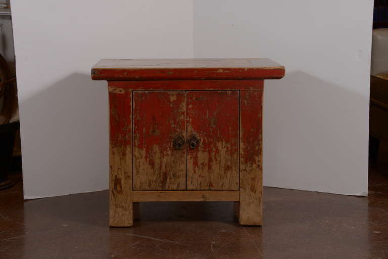 Antique Two-Door End Table Cabinet in Original Paint Patina 4