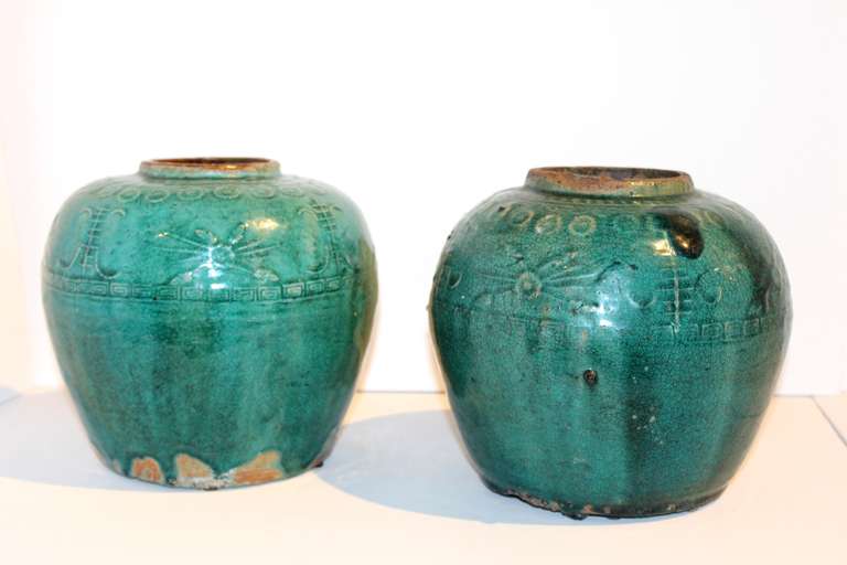 Antique Chinese Terra Cotta Green Glazed Oil Jar 4
