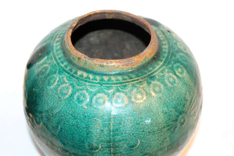 Antique Chinese Terra Cotta Green Glazed Oil Jar 3