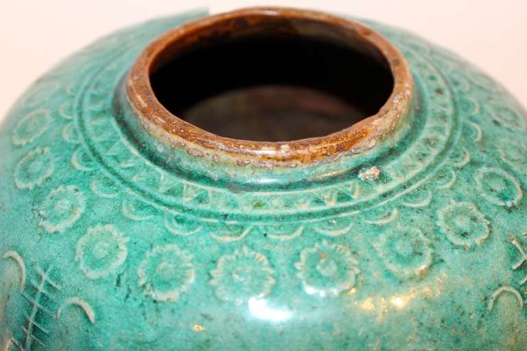 20th Century Antique Chinese Terra Cotta Green Glazed Oil Jar