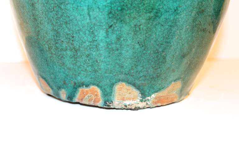 Antique Chinese terra cotta green glazed oil jar