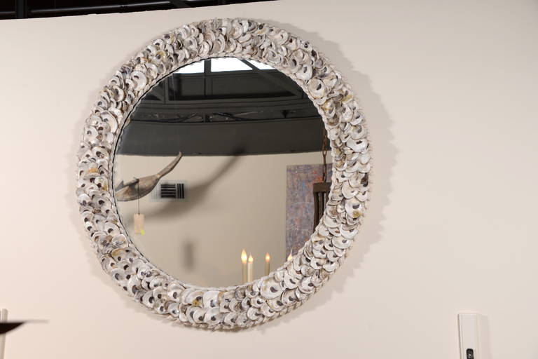 Contemporary Kipling Round Mirror with Authentic Oyster Shells