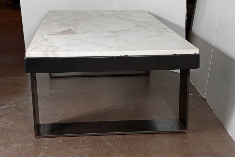 Antique French Carrera Marble Top as Wooden Mount with Iron Supports 1