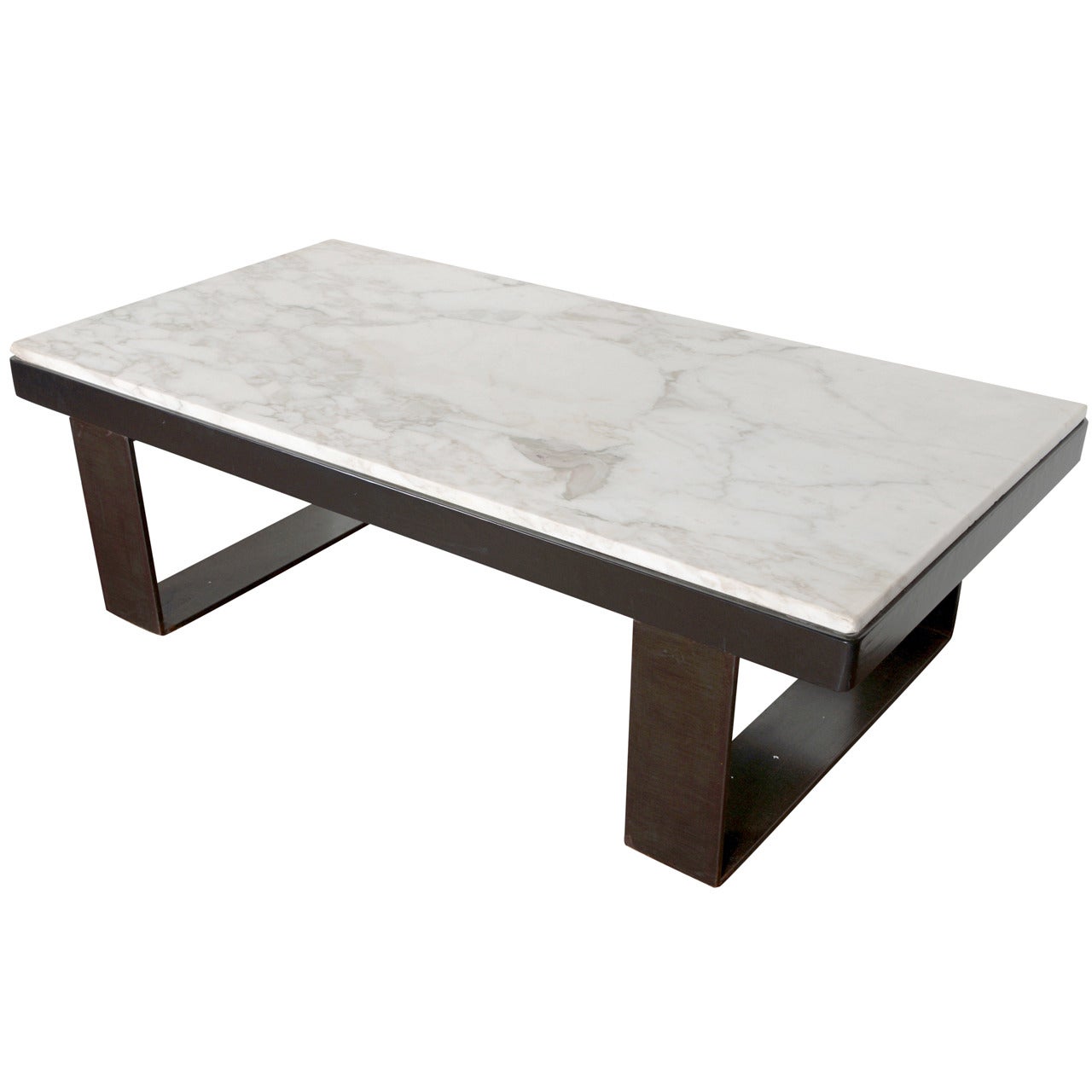 Antique French Carrera Marble Top as Wooden Mount with Iron Supports