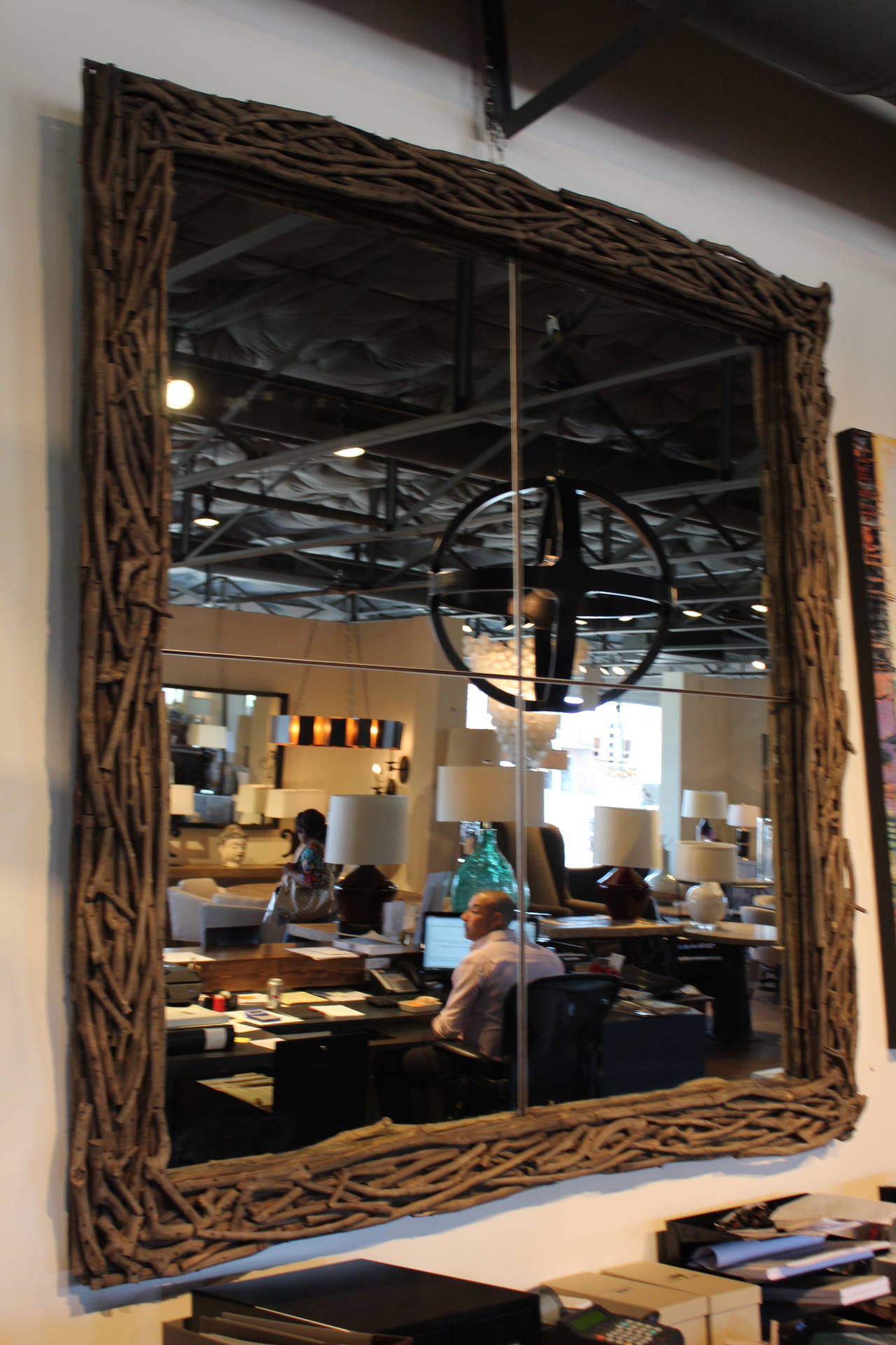 Organic Modern Large Teak Twig Mirror