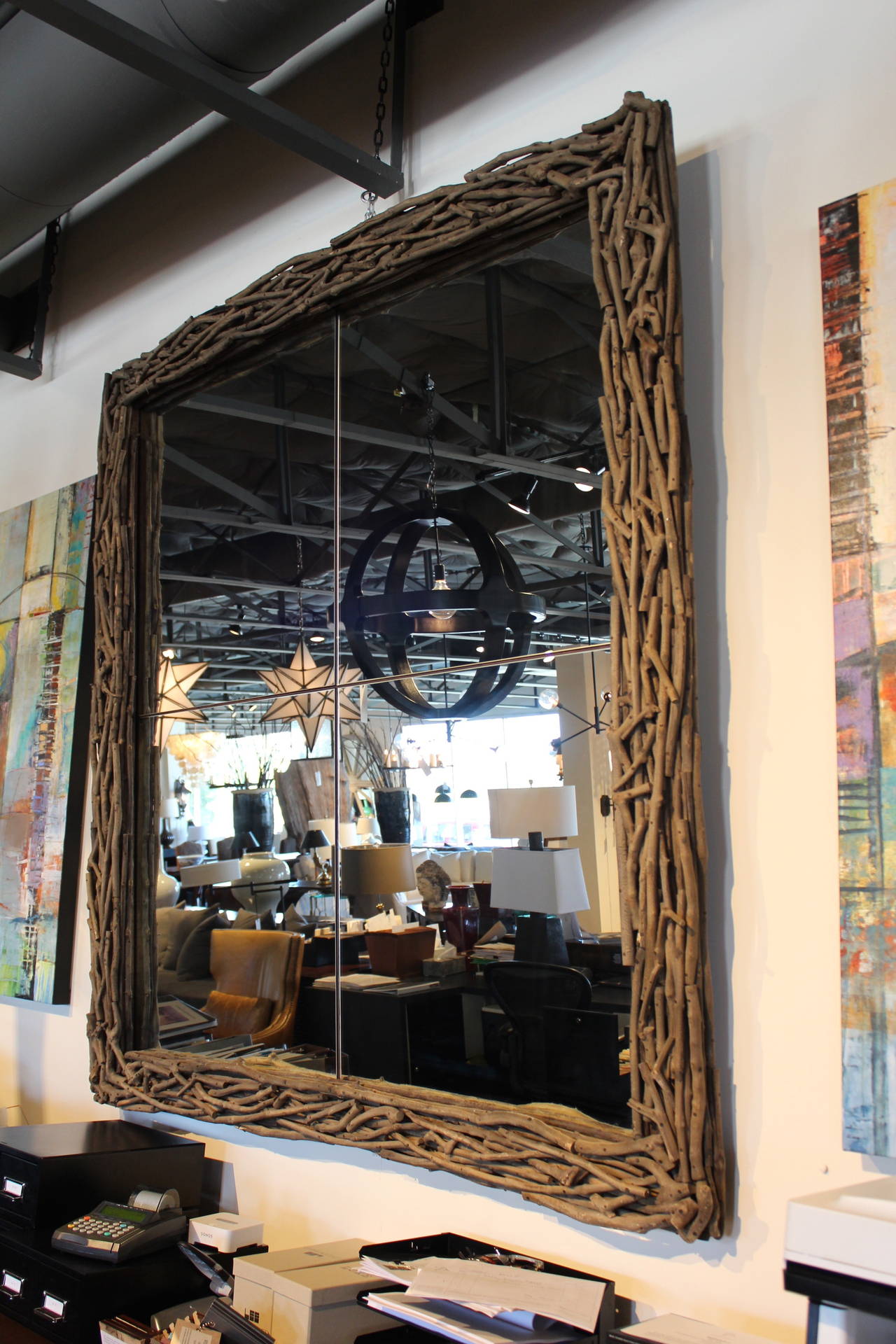 Large Teak Twig Mirror