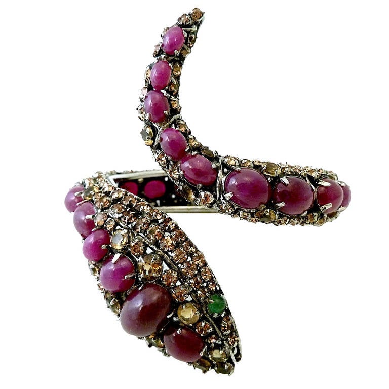 Vintage Iradj Moini Ruby Snake Clamper Bracelet For Sale at 1stDibs