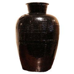 Antique Ebony Glaze Stone Ware Jar