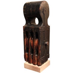Antique French Pulley Block On Limestone Base