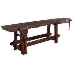 French Country 19th Century Chestnut "Etabli" Carpenter's Workbench