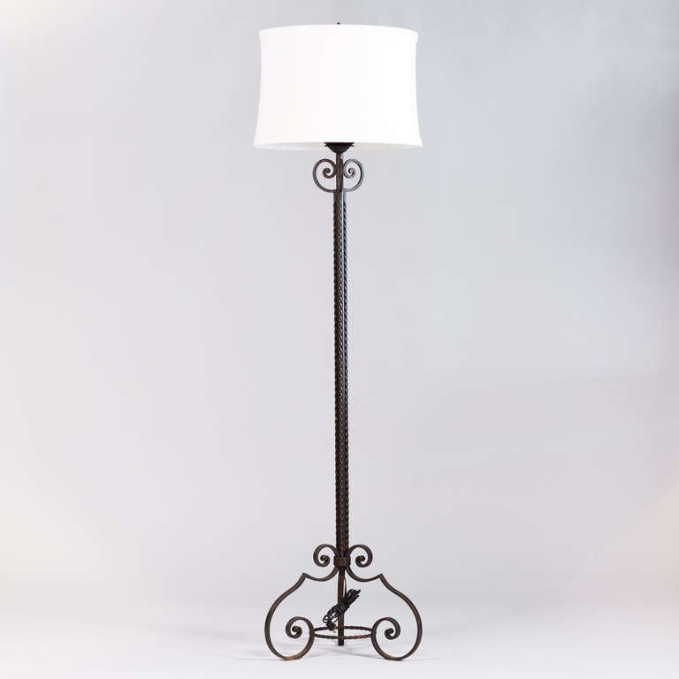 1940s French Forged Iron Floor Lamp In Excellent Condition In Austin, TX