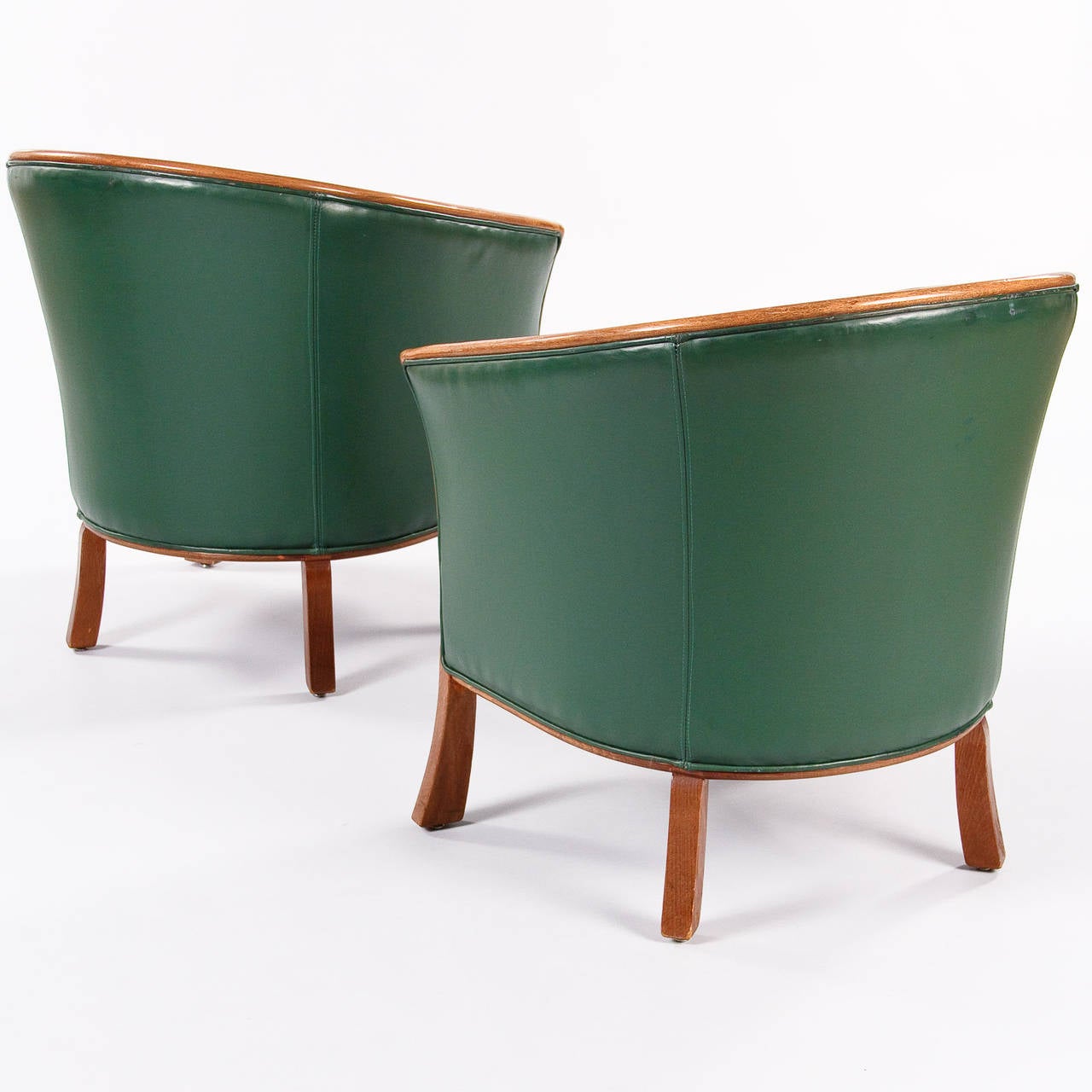 French Pair of 1950s Leather Armchairs by Rosello of Paris