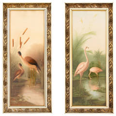 Antique Pair of French 1920s Frames with Herons and Flamingos