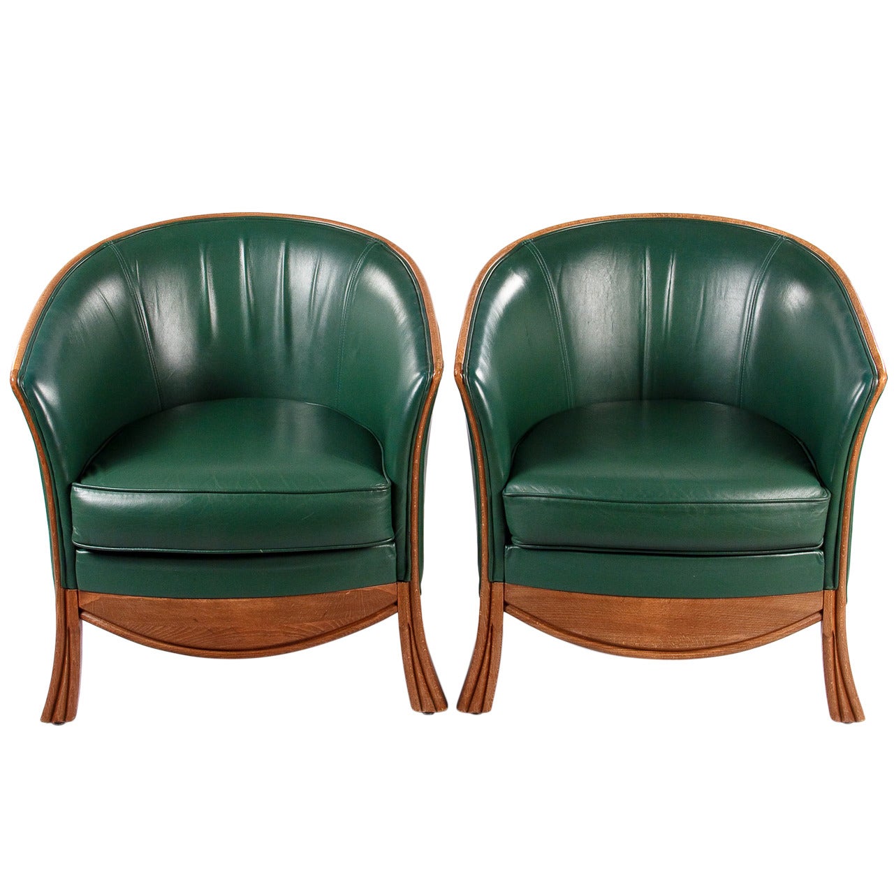Pair of 1950s Leather Armchairs by Rosello of Paris