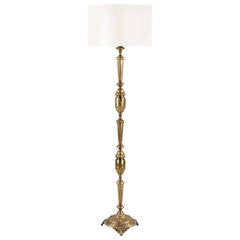 French Louis XVI Style Gilded Bronze Floor Lamp, 1940s