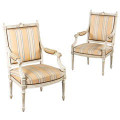 Pair of French Louis XVI Style Painted Armchairs, Early 1900s