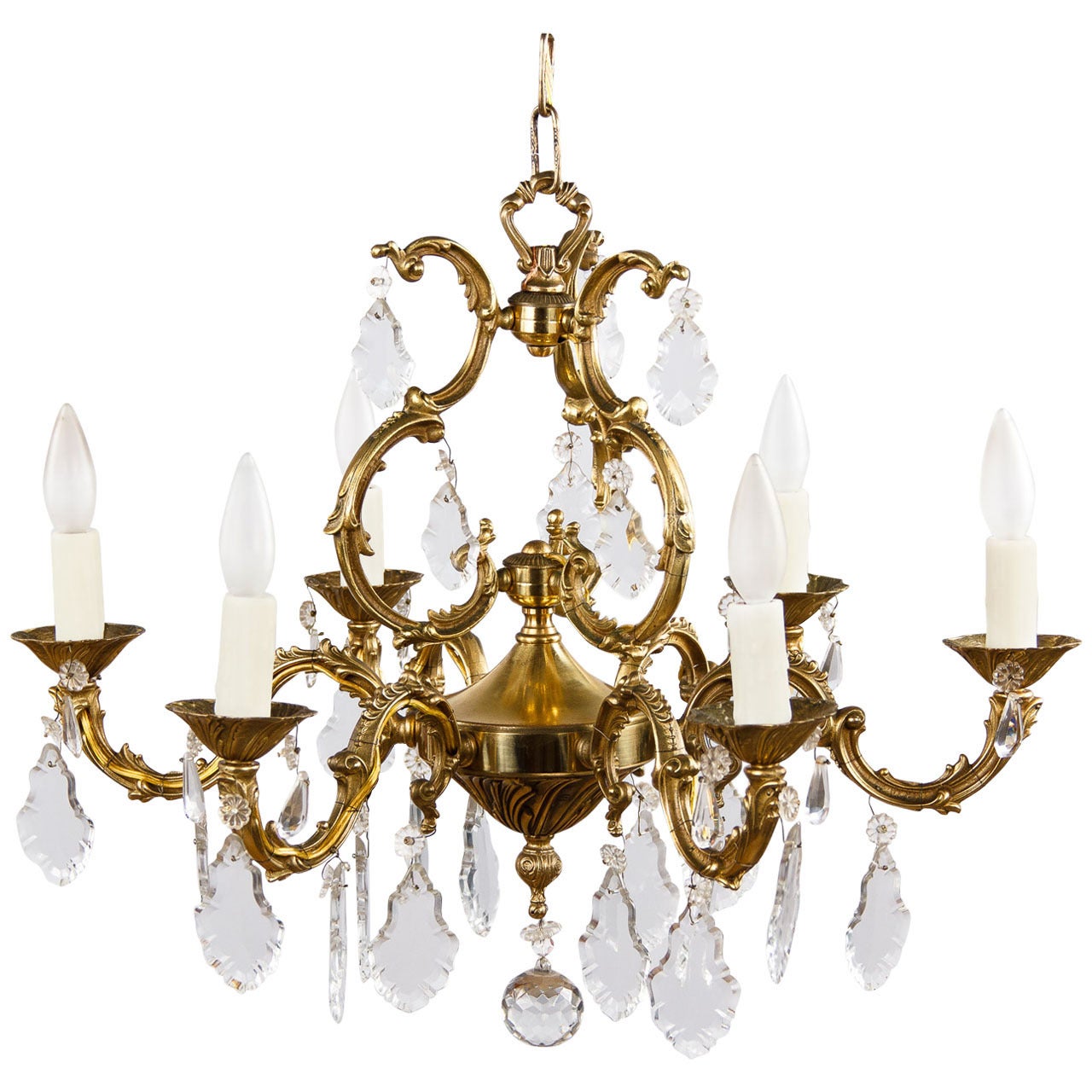French Louis XV Style Gilded Bronze Chandelier, 1940s