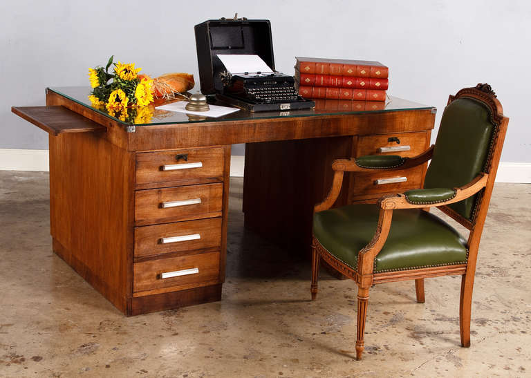 French Art  Deco Walnut Desk, 1930s 4