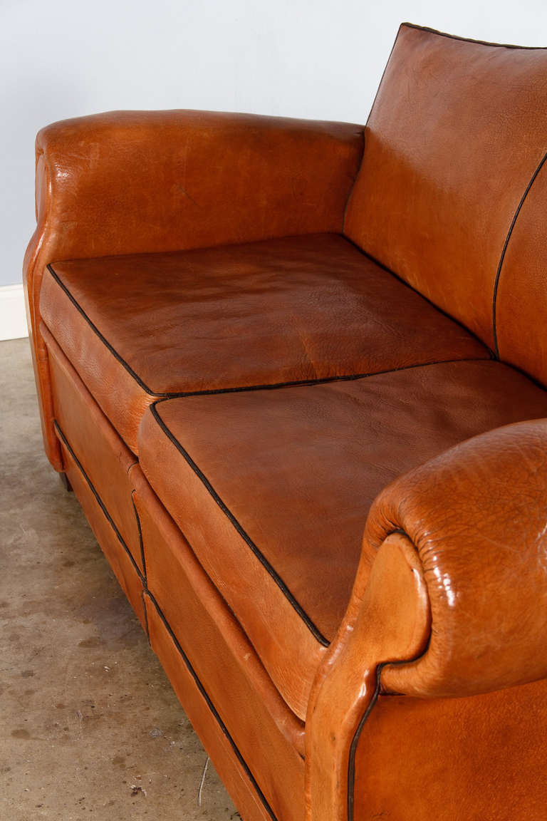 Fabric French Art Deco Leather Club Sofa, 1930s