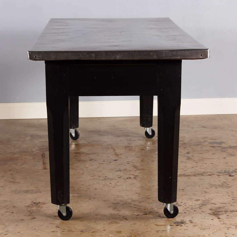 Industrial French Restaurant Table with Stainless Steel Top, 1920s