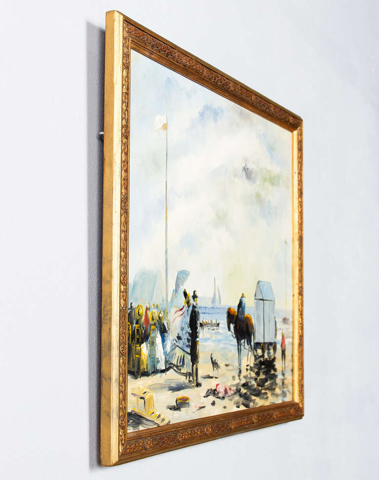 Peinture à l'huile sur toile de paysage marin de P. Denison, France, début des années 1900 5