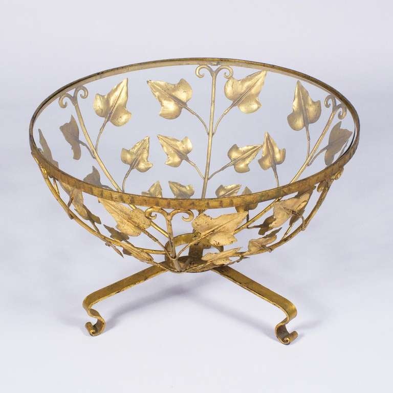 Mid-20th Century 1940s French Coffee Table with Gilded Tole Leaf Motifs