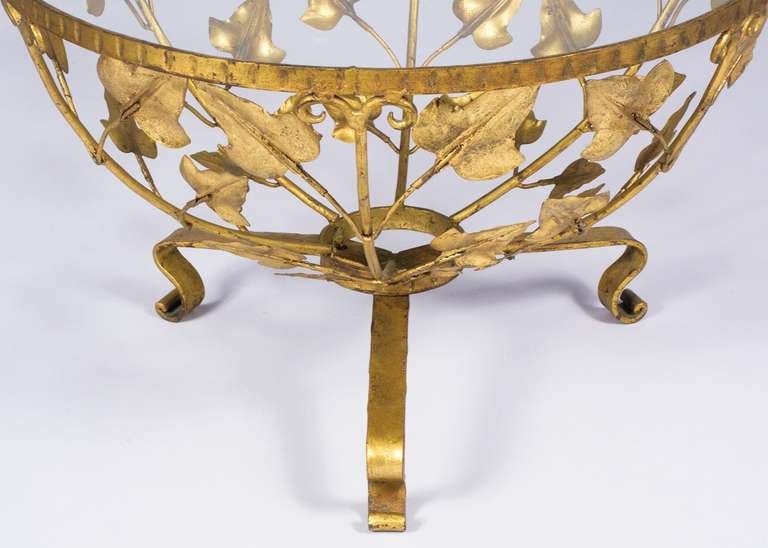 1940s French Coffee Table with Gilded Tole Leaf Motifs 2