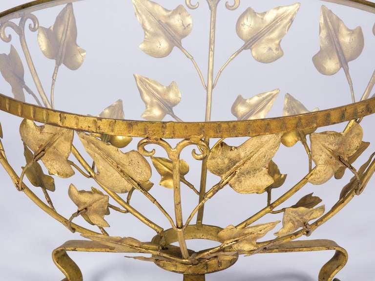 1940s French Coffee Table with Gilded Tole Leaf Motifs 3