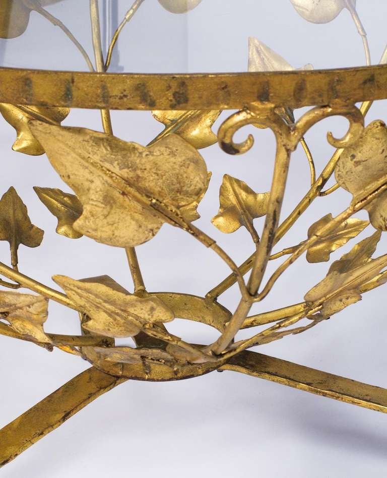 1940s French Coffee Table with Gilded Tole Leaf Motifs 4