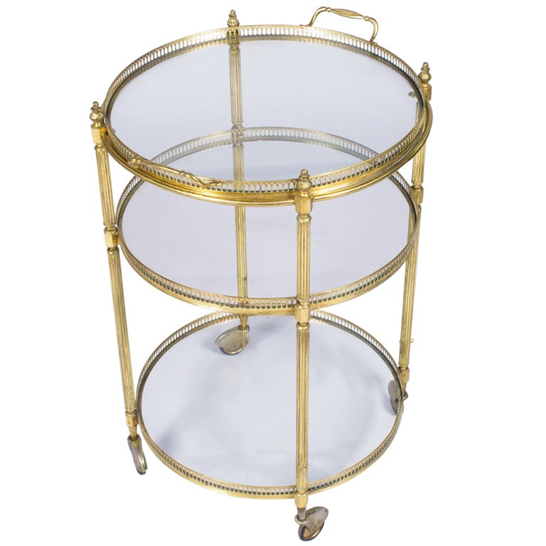 French Vintage Round Brass Bar Cart at 1stDibs