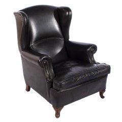 English Bergere Armchair in Black Leather