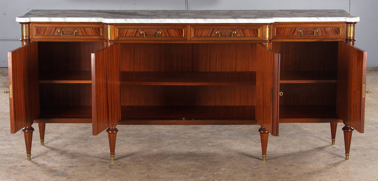 Mid-20th Century French Louis XVI Style Carrara Marble-Top Enfilade Buffet, 1940s