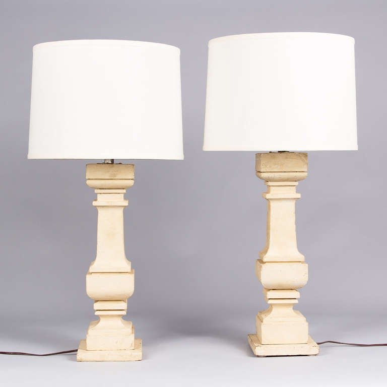 Pair of Painted European Wooden Lamps, 20th Century In Good Condition In Austin, TX