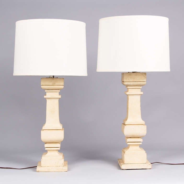 Pair of Painted European Wooden Lamps, 20th Century For Sale at 1stdibs