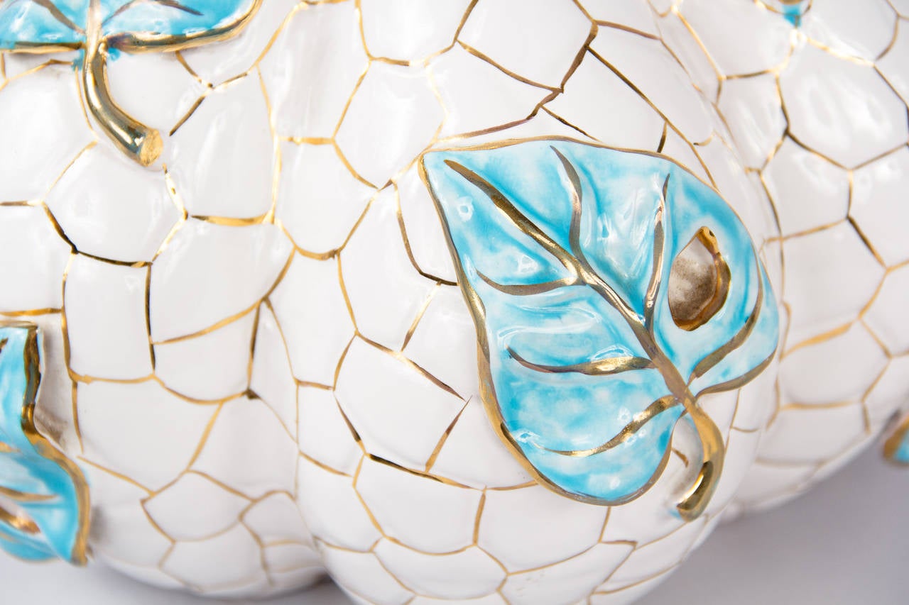 1950s Italian White and Aqua Blue Ceramic Vase by Deruta 2
