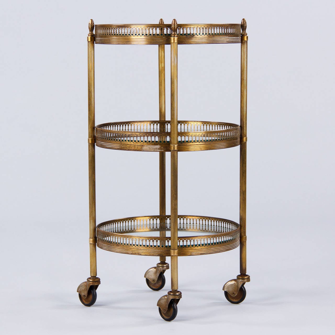 French Mid-Century Round Brass Three-Tier Bar Cart or Side Table 5