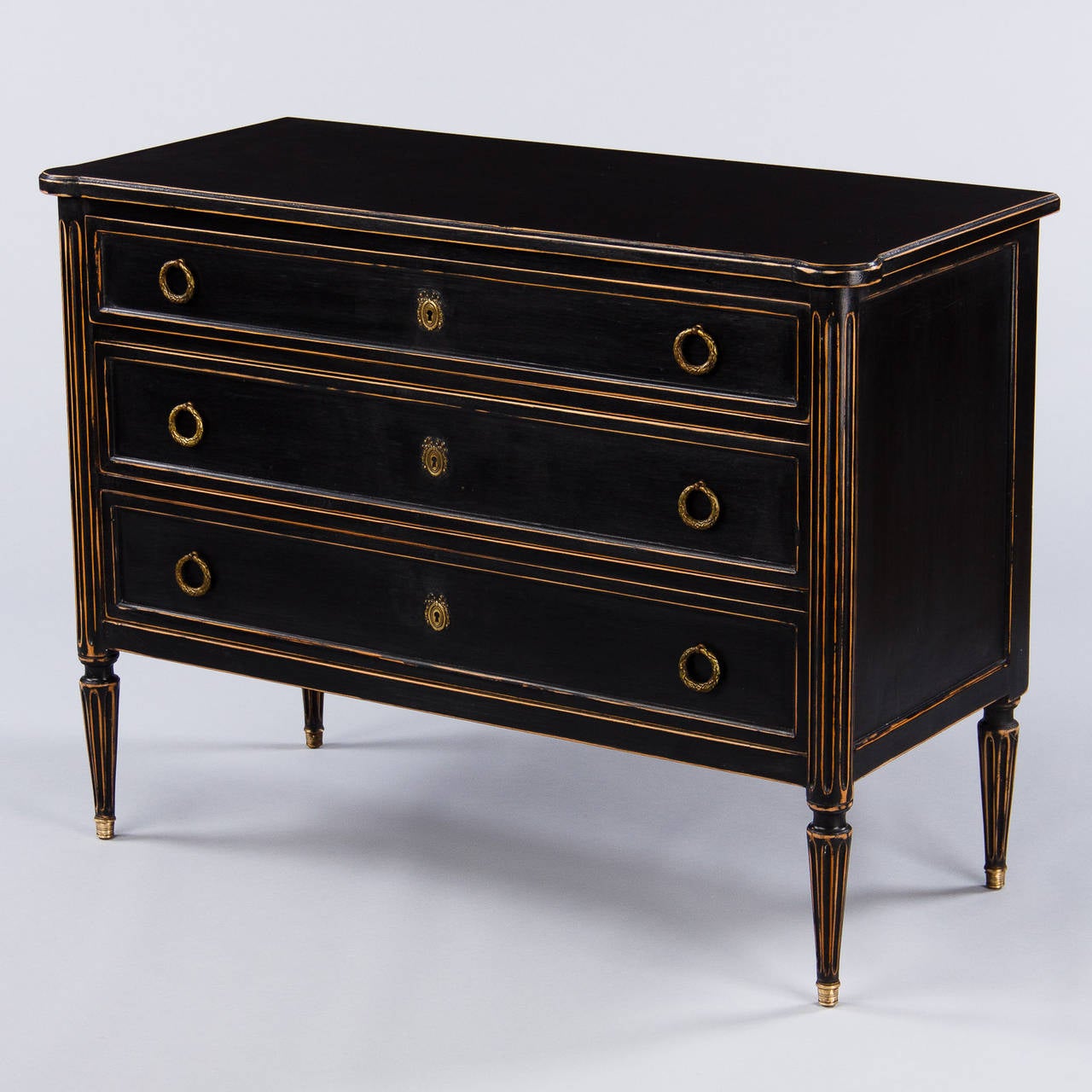 French Louis XVI Style Ebonized Chest of Drawers circa 1920s In Good Condition In Austin, TX