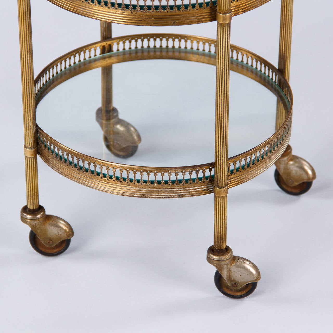 French Mid-Century Round Brass Three-Tier Bar Cart or Side Table 2