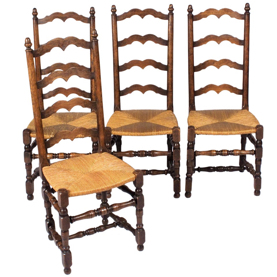 Set of Four French Country Style Rush Chairs